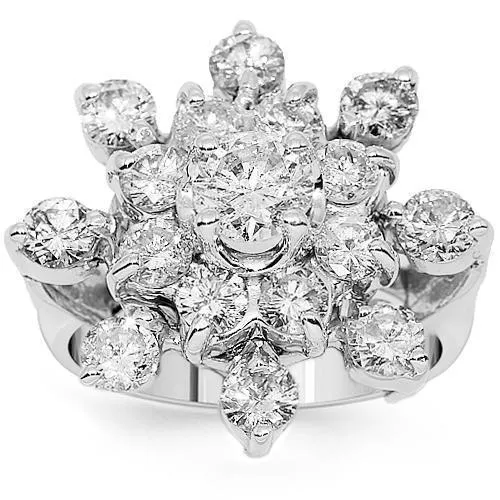 14K White Solid Gold Womens Diamond Cocktail Ring 2.25 Ctw