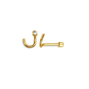14K Yellow Gold (0.01ct) Diamond Bezel Set Curved Post Nose Stud