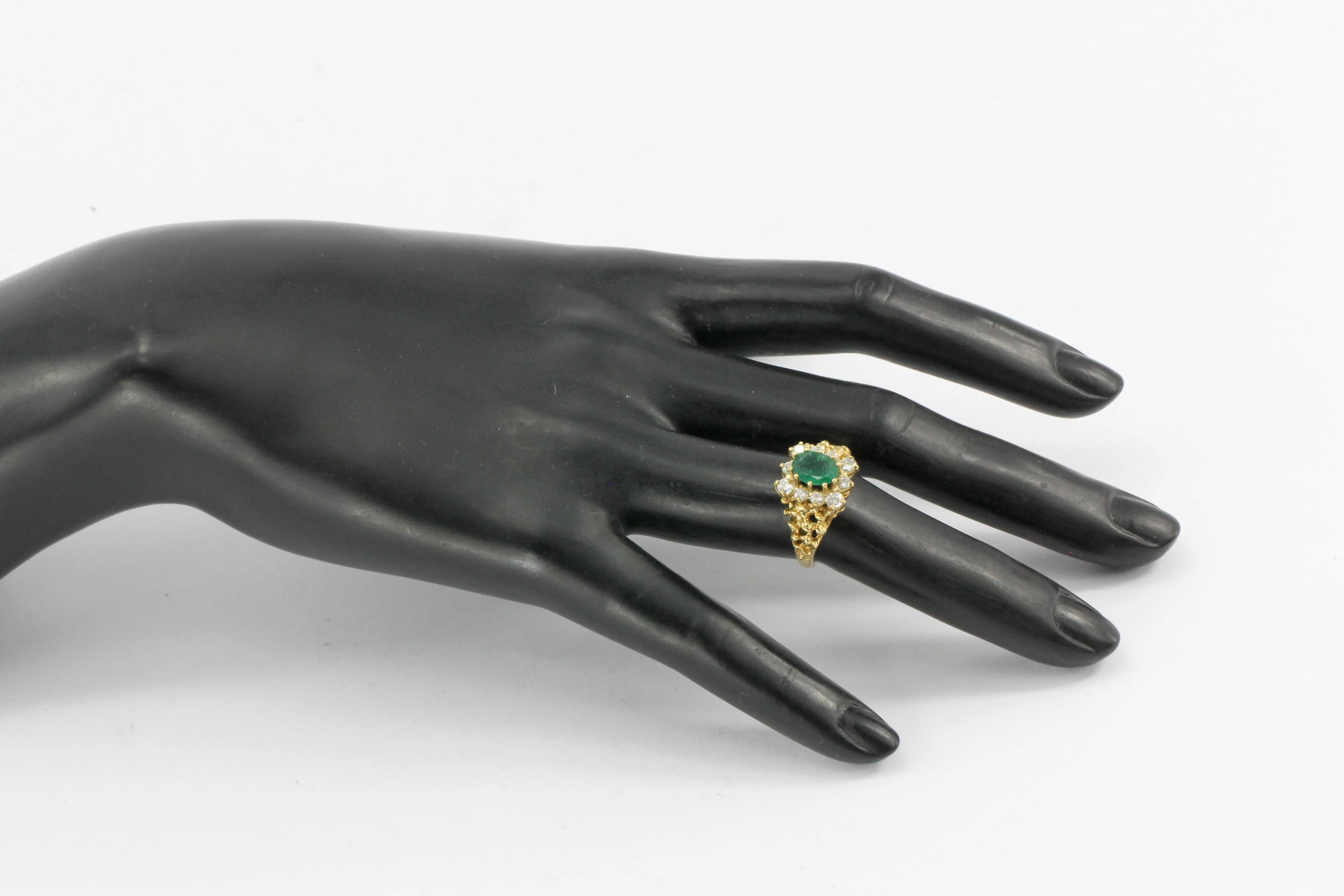 14K Yellow Gold .85 CT Natural Emerald with .50 CTW Diamond Halo Ring