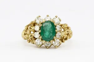 14K Yellow Gold .85 CT Natural Emerald with .50 CTW Diamond Halo Ring