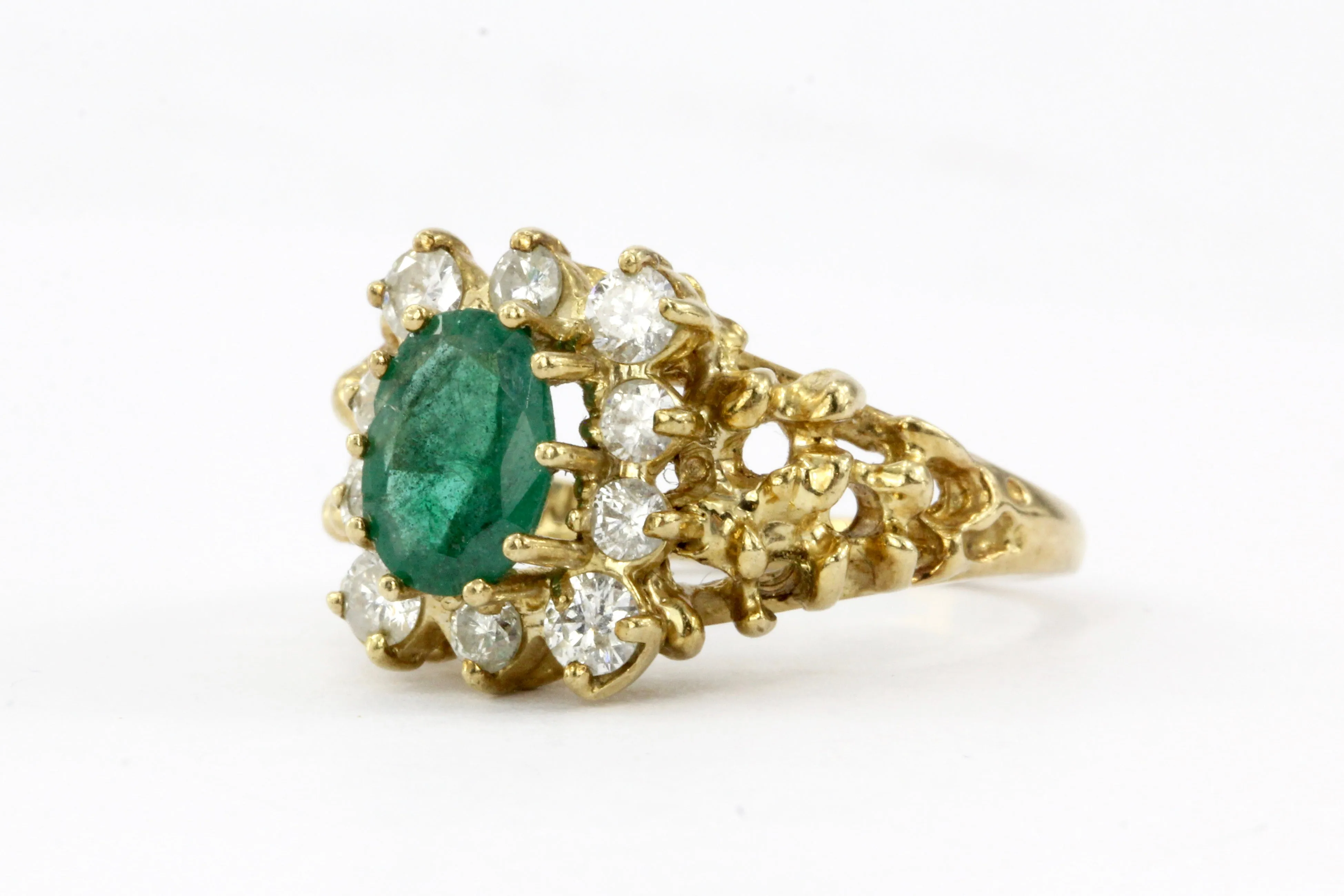14K Yellow Gold .85 CT Natural Emerald with .50 CTW Diamond Halo Ring