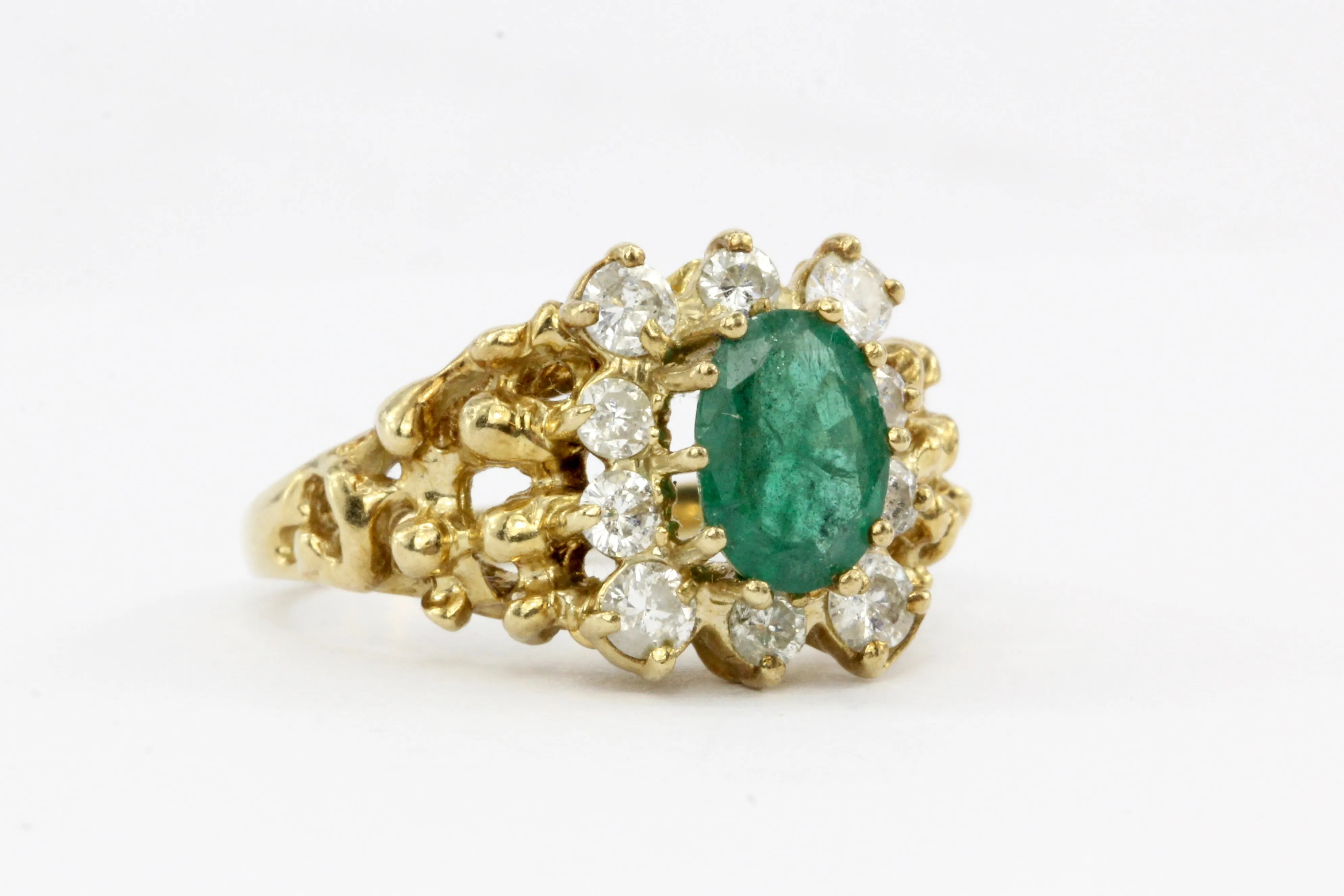 14K Yellow Gold .85 CT Natural Emerald with .50 CTW Diamond Halo Ring