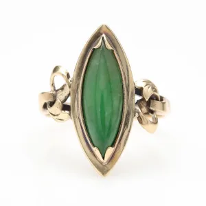 14K Yellow Gold and Jadeite Ring - Arts and Crafts Style - 1930s