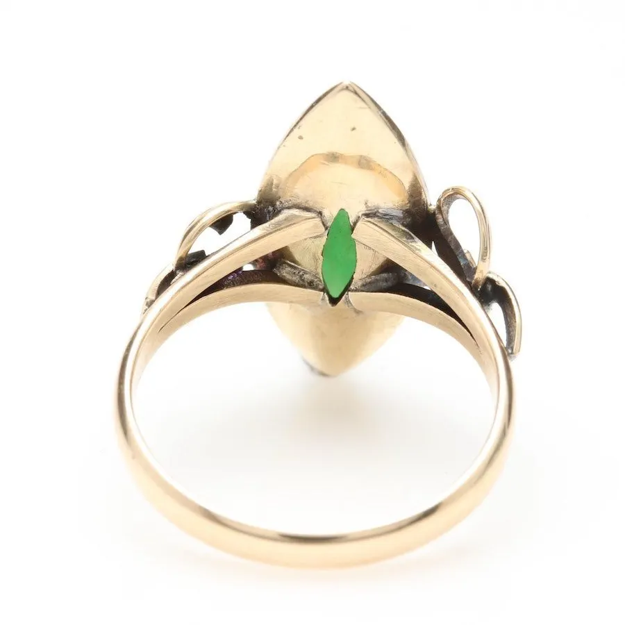 14K Yellow Gold and Jadeite Ring - Arts and Crafts Style - 1930s