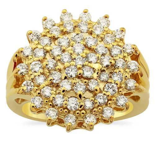 14k Yellow Gold Classic Diamond Cocktail Ring 1.75 Ctw