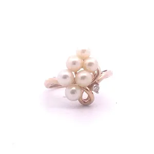 14K Yellow Gold Genuine Pearl Diamond Accent Ring, Dia-0.02Ct