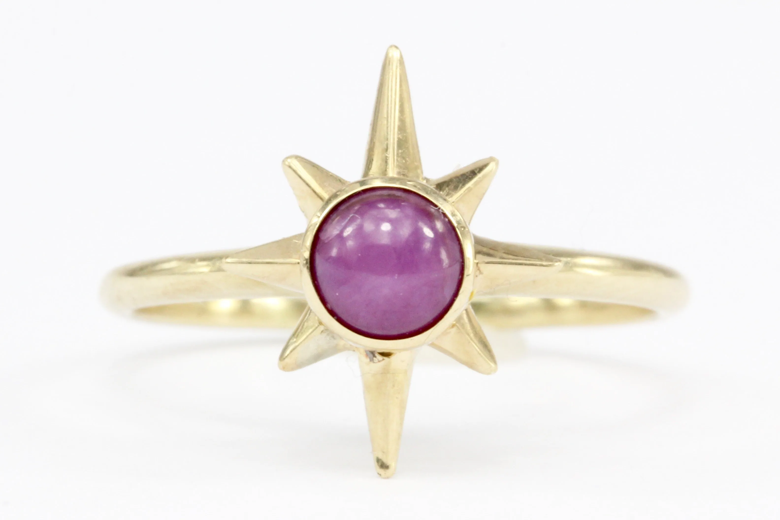 14K Yellow Gold Pink Star Sapphire Ring Size 7
