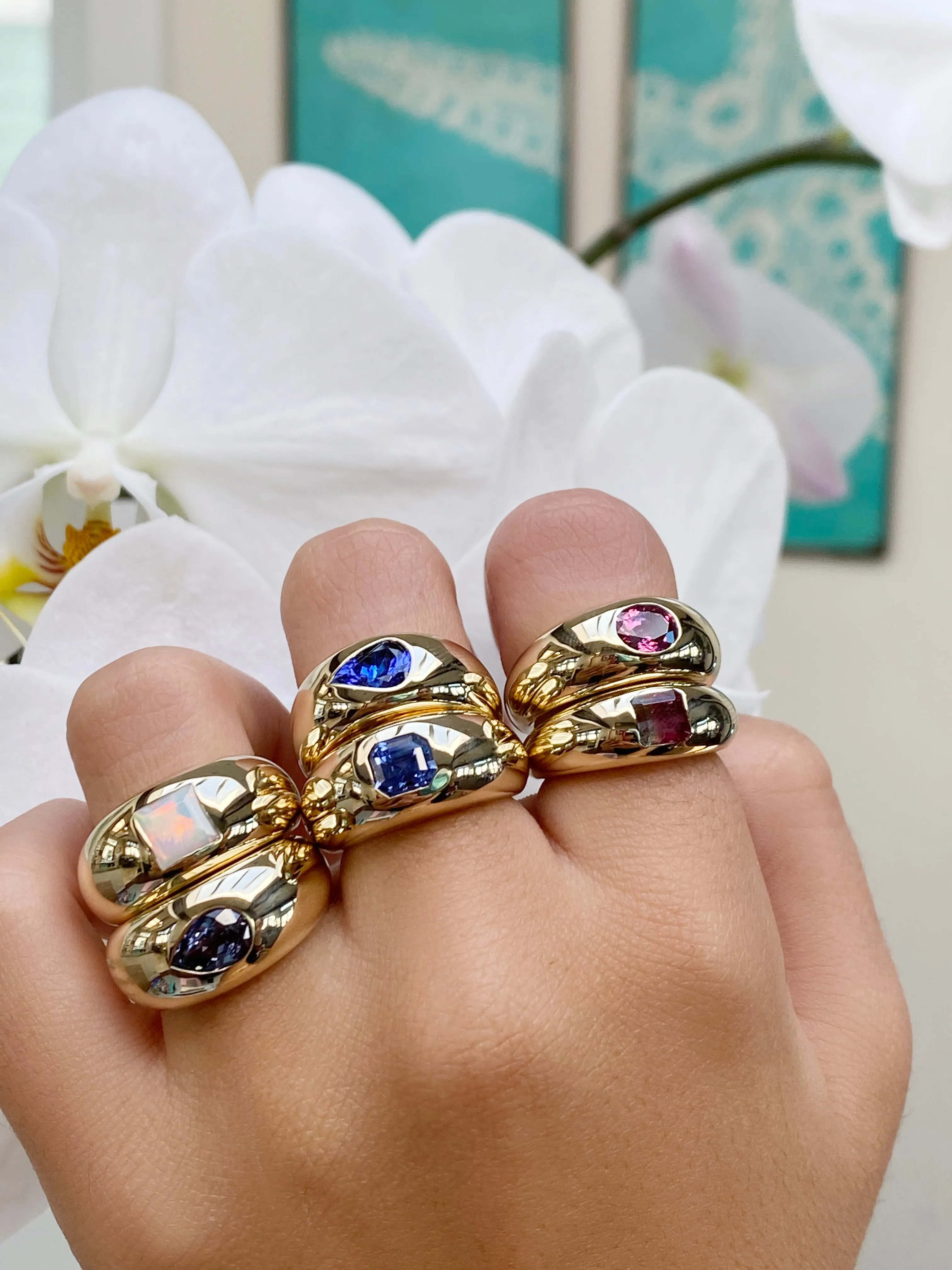 14K YG Watermelon Tourmaline Gypsy Ring