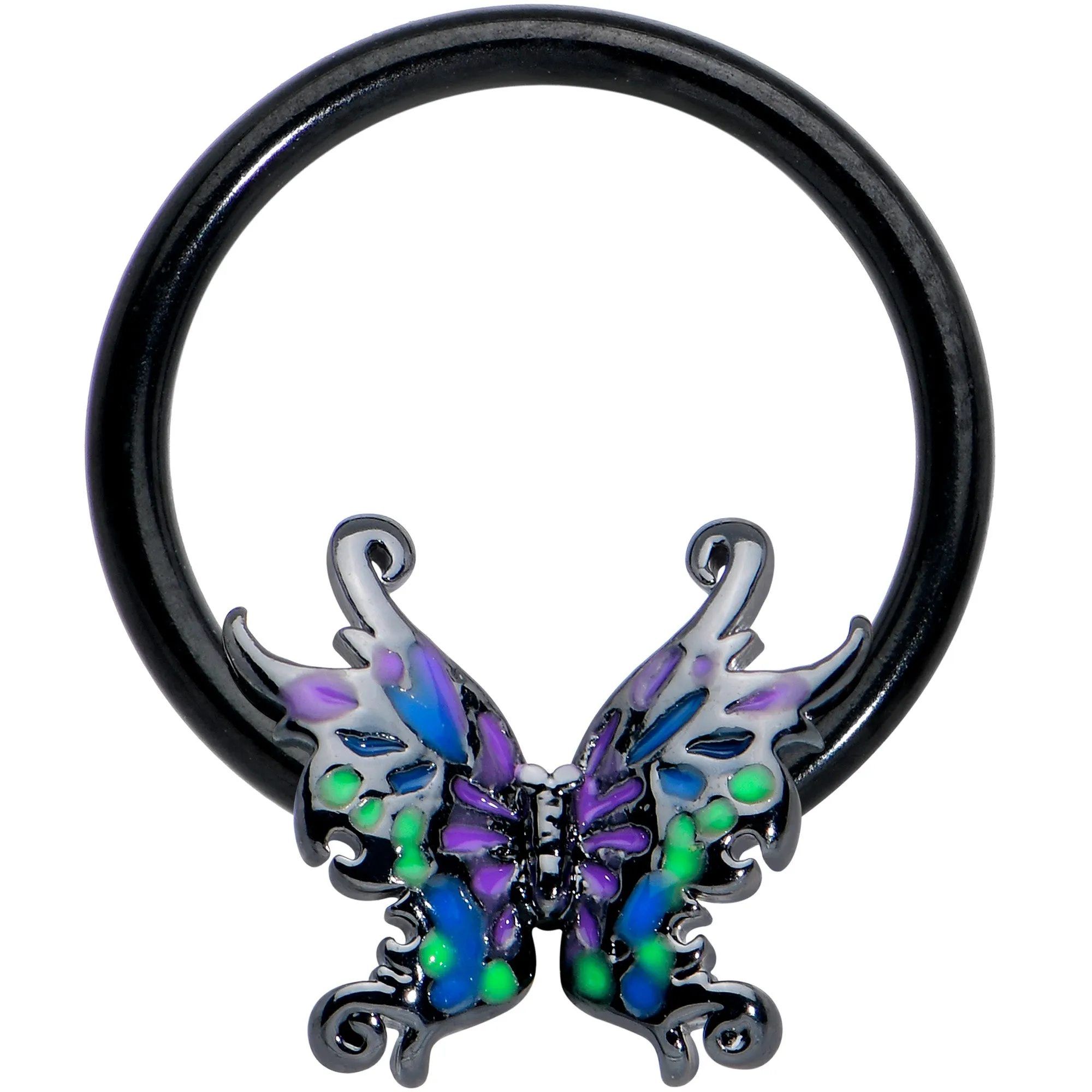 16 Gauge 3/8 Black Fantasy Faerie Wings BCR Captive Ring