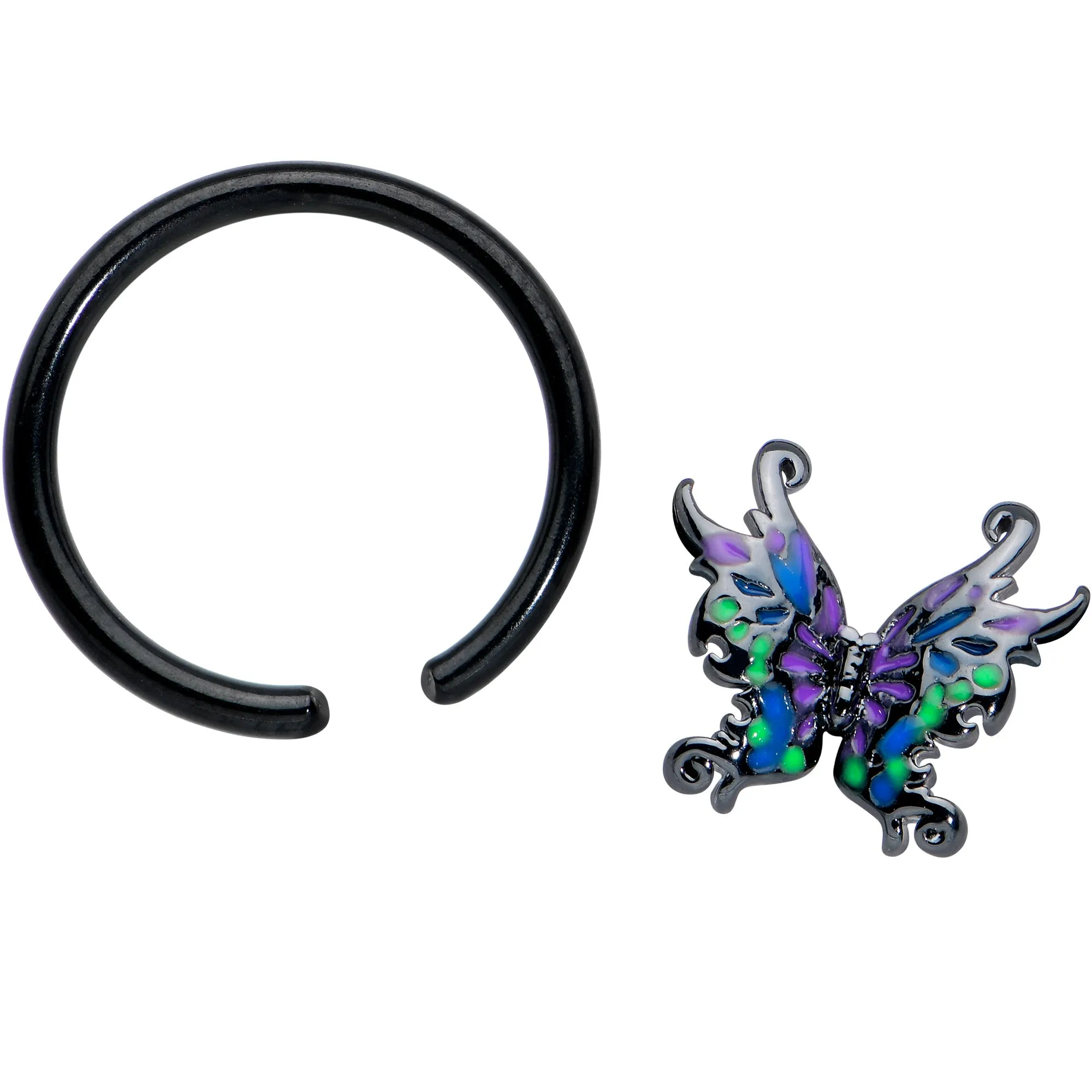 16 Gauge 3/8 Black Fantasy Faerie Wings BCR Captive Ring