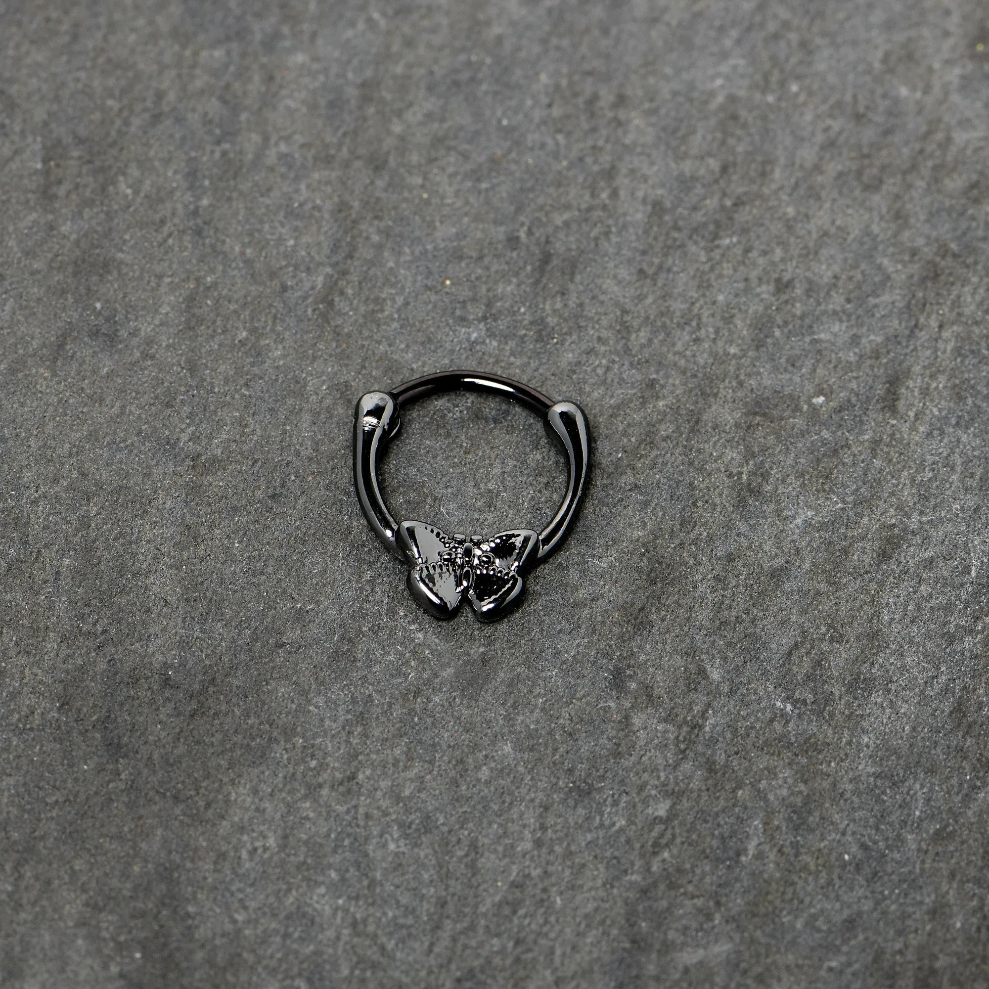 16 Gauge 3/8 Black Textured Simple Butterfly Cartilage Clicker