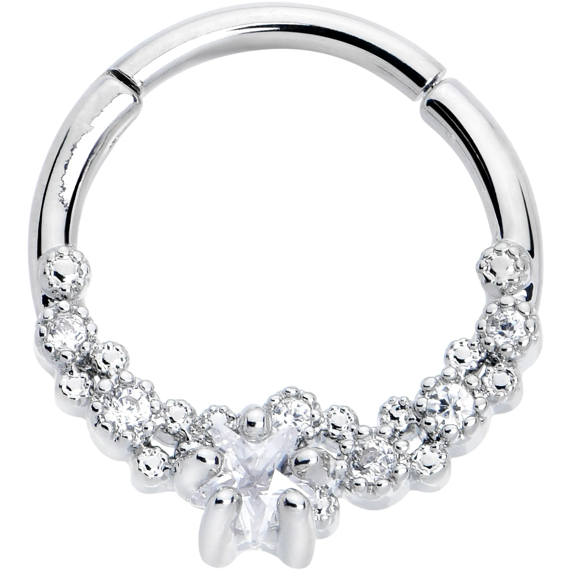 16 Gauge 3/8 Clear CZ Gem Starfish Supreme Hinged Segment Ring