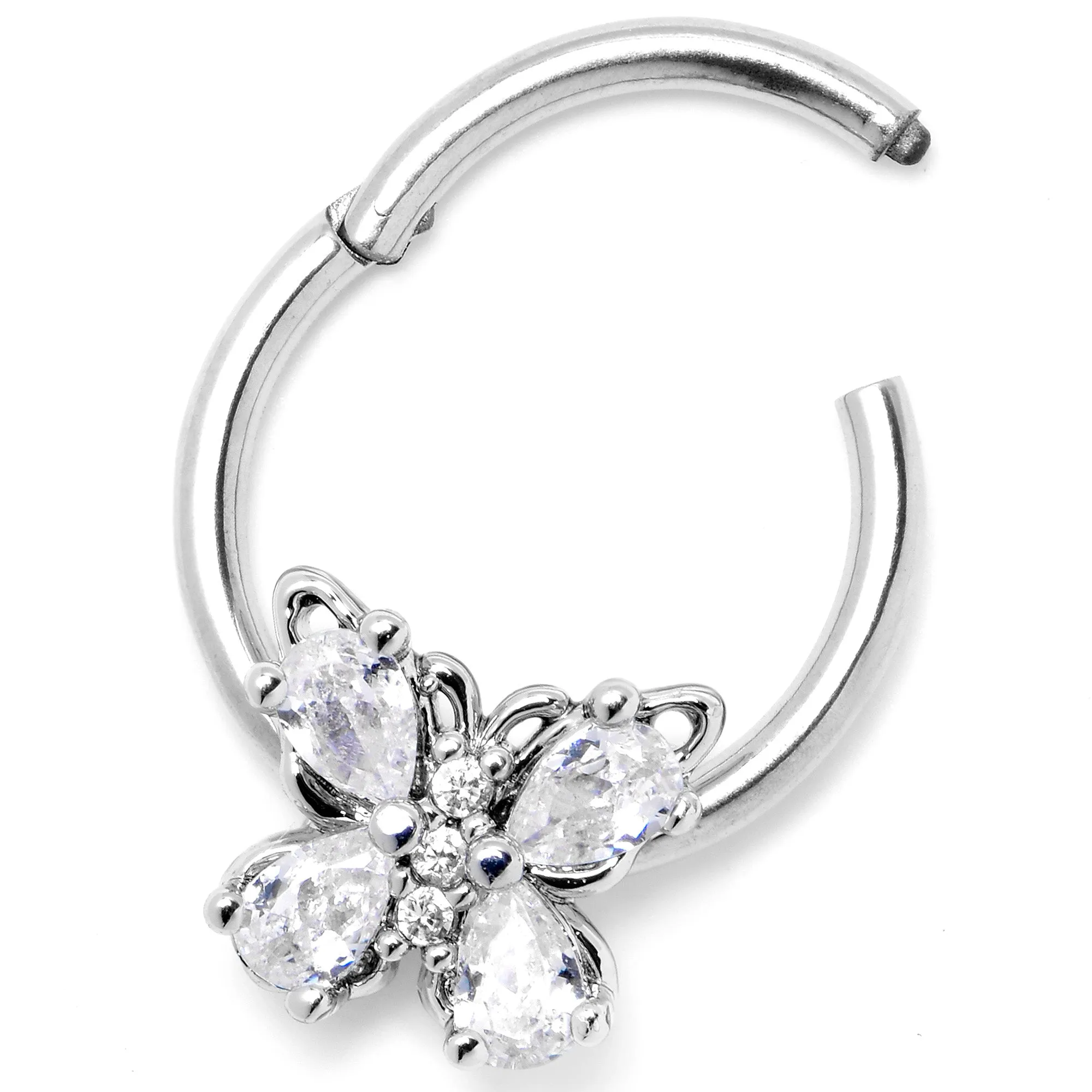 16 Gauge 3/8 Clear Gem Baroque Beauty Butterfly Hinged Segment Ring