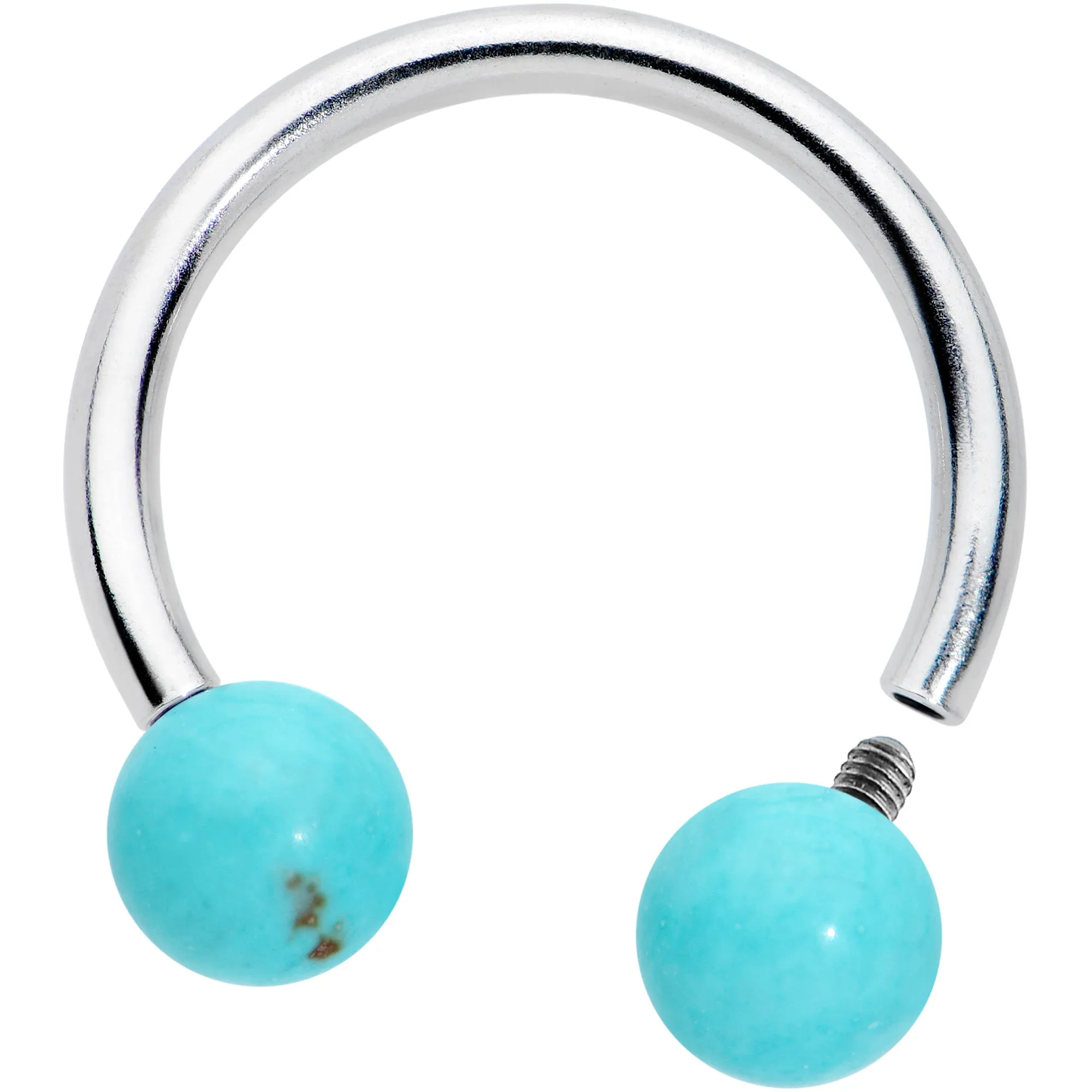 16 Gauge 3/8 Lt Blue Stone Ball End Internally Threaded Horseshoe