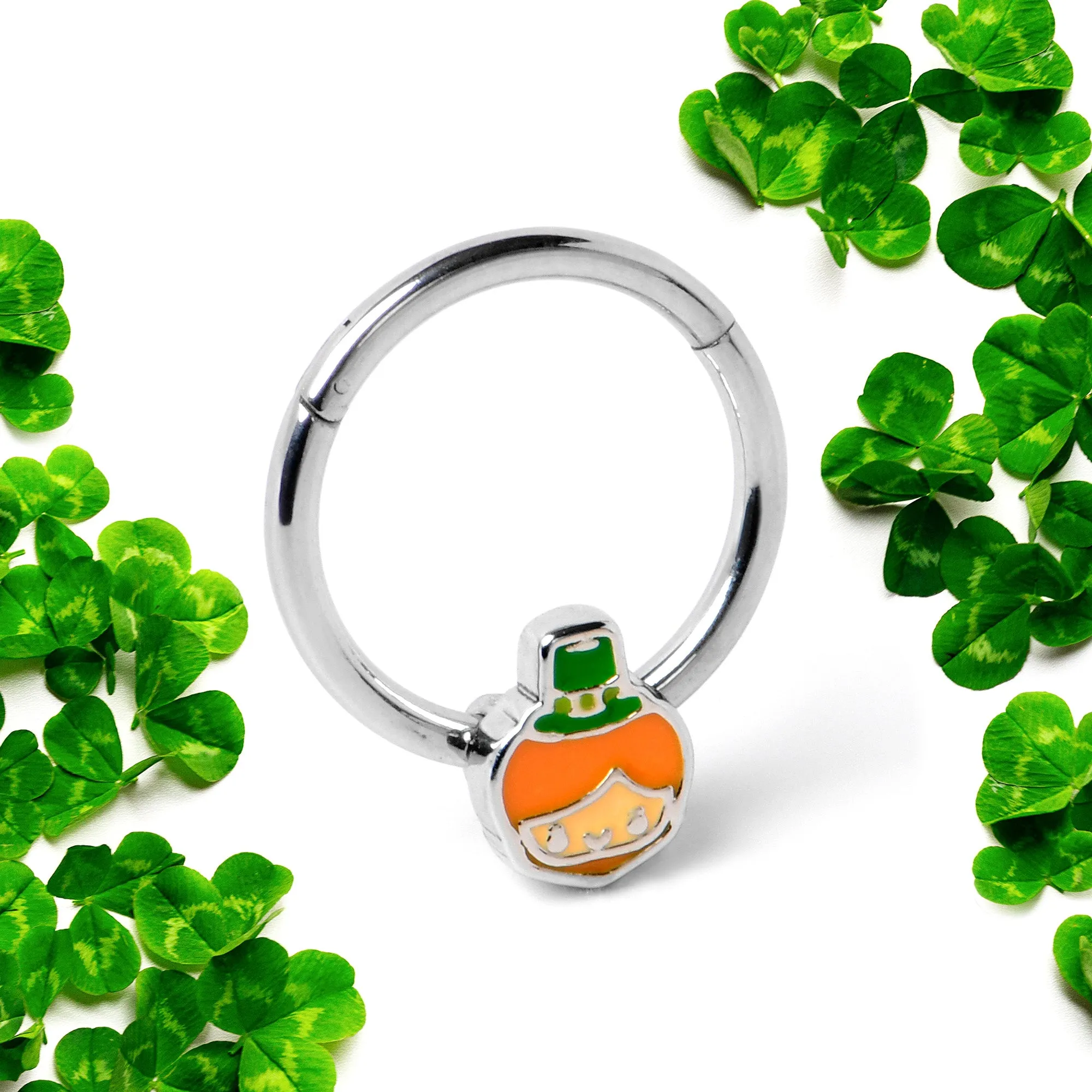 16 Gauge 3/8 Sweet Happy Leprechaun St Patricks Hinged Segment Ring