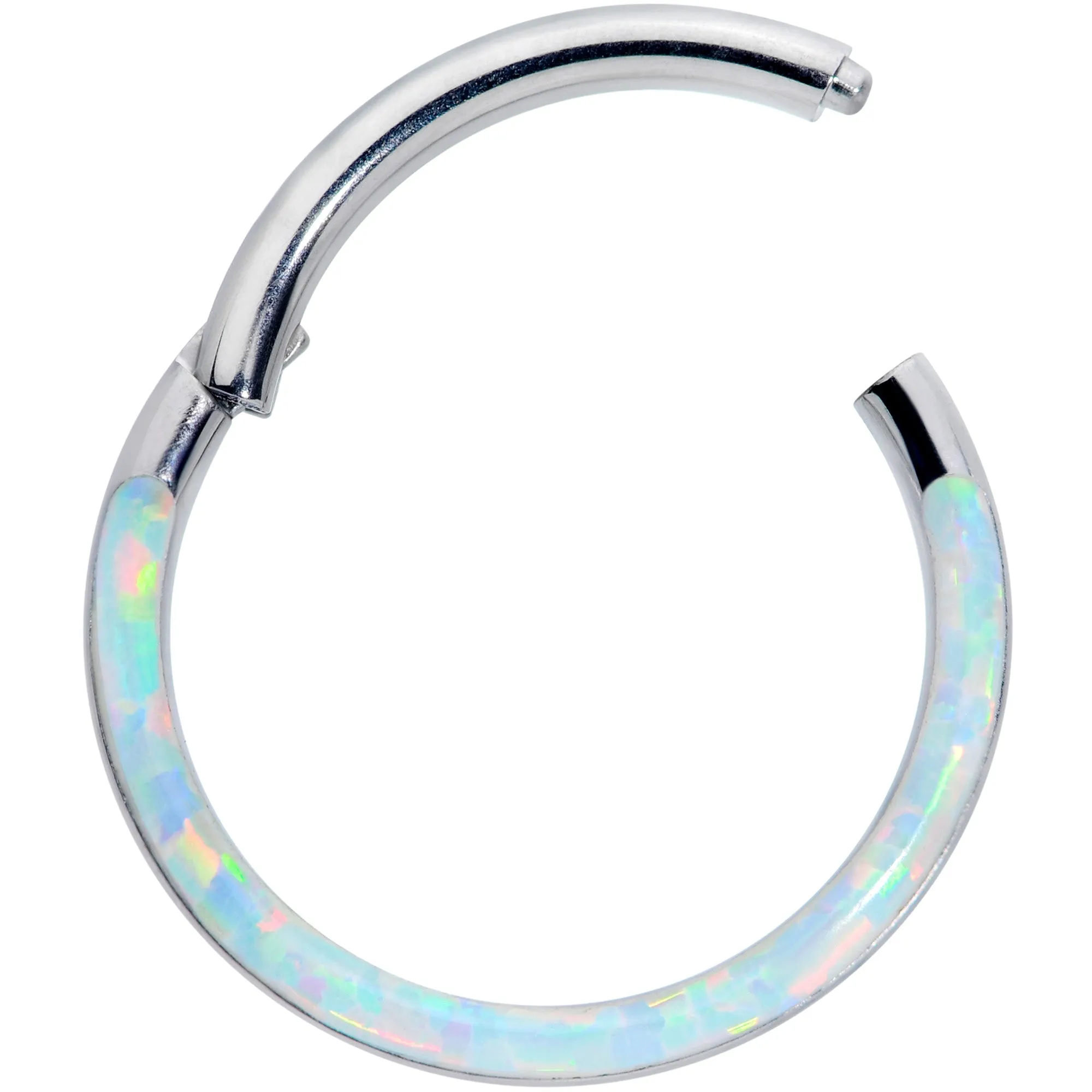 16 Gauge 3/8 White Synthetic Opal Implant Grade Titanium Segment Ring