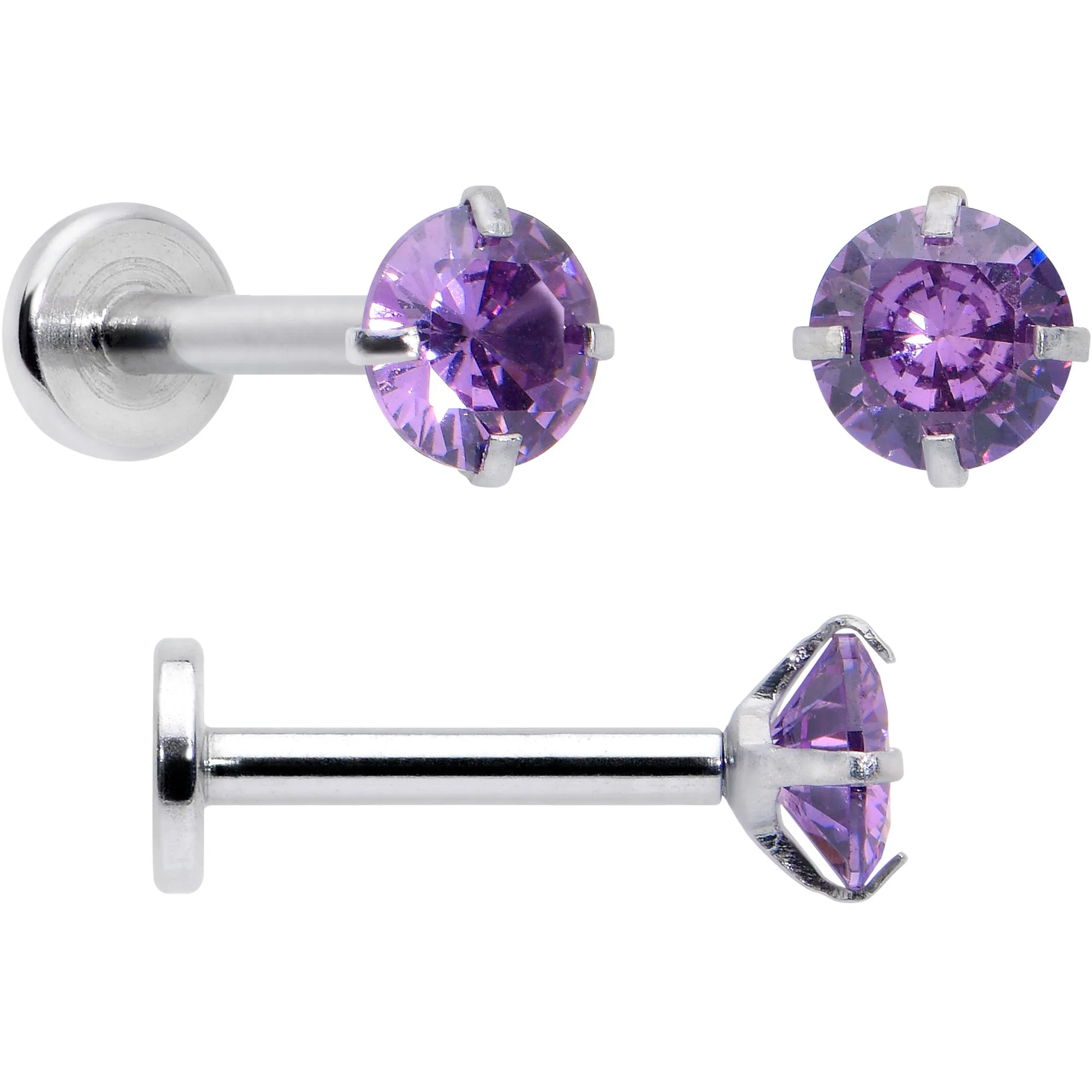 16 Gauge 5/16 3/8 Purple Gem Faux Opal Labret Monroe Tragus Set of 4