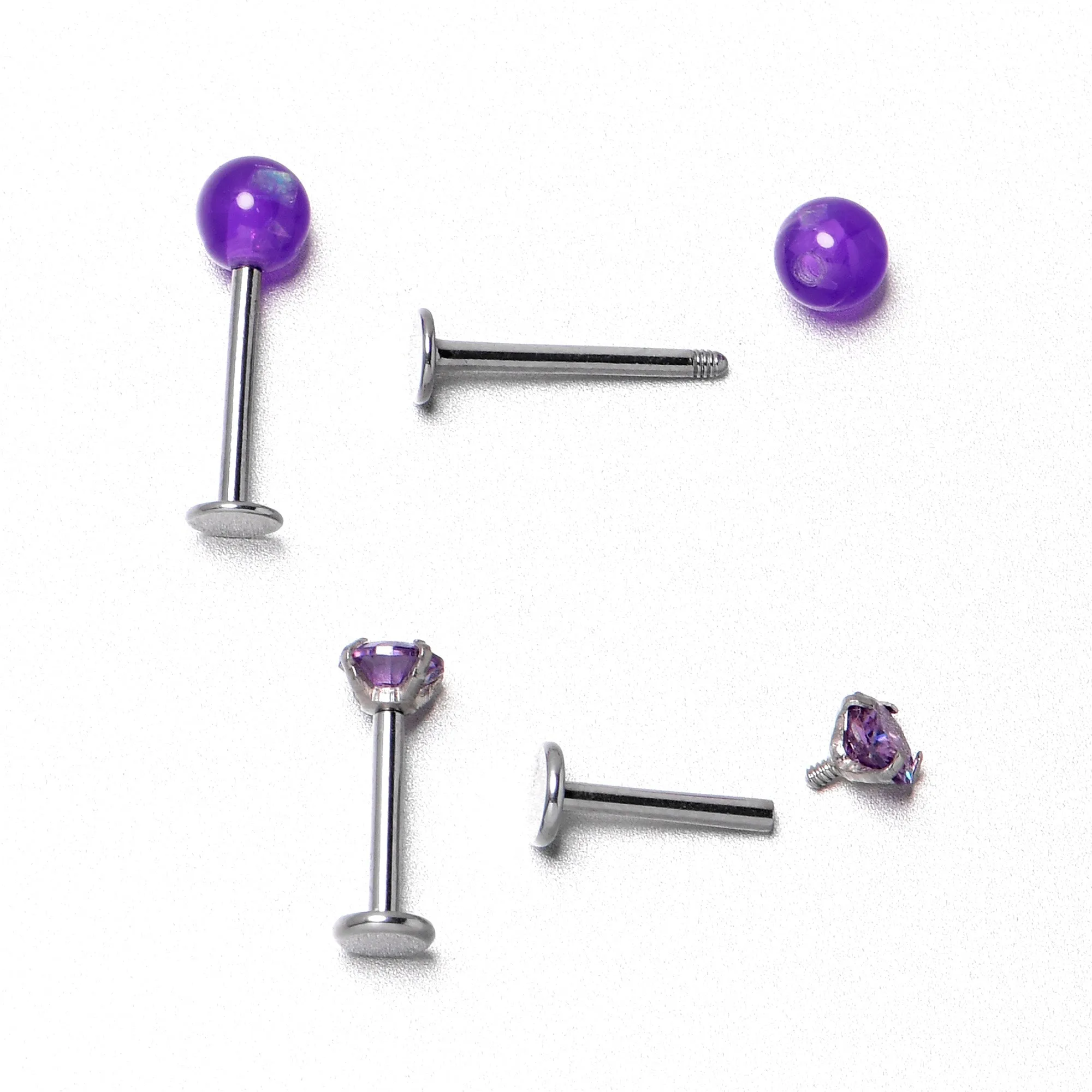 16 Gauge 5/16 3/8 Purple Gem Faux Opal Labret Monroe Tragus Set of 4