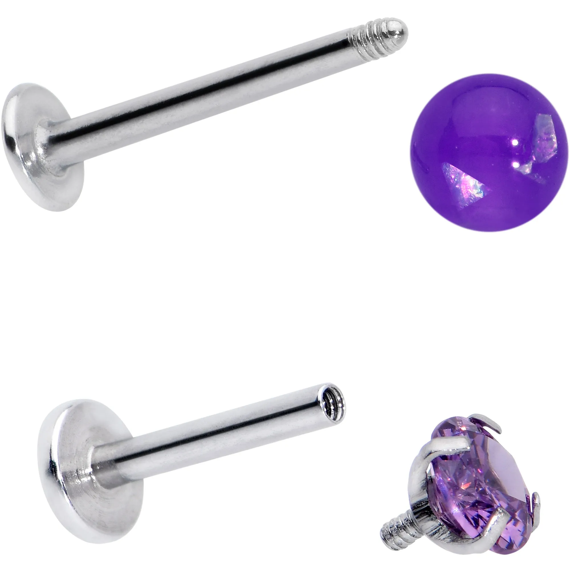 16 Gauge 5/16 3/8 Purple Gem Faux Opal Labret Monroe Tragus Set of 4