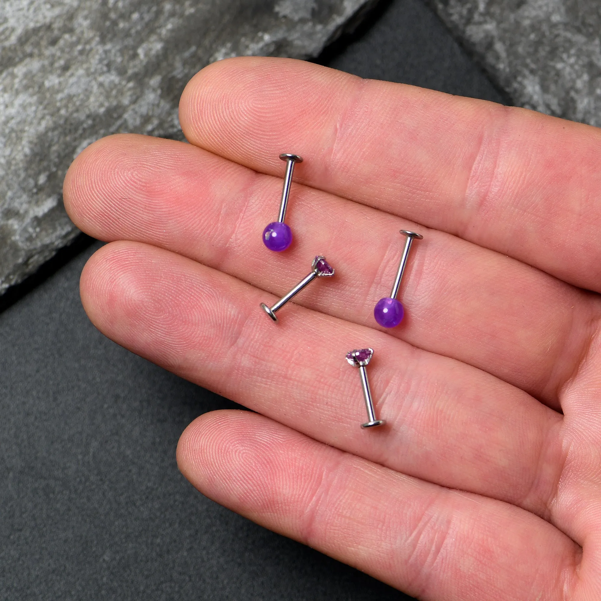 16 Gauge 5/16 3/8 Purple Gem Faux Opal Labret Monroe Tragus Set of 4