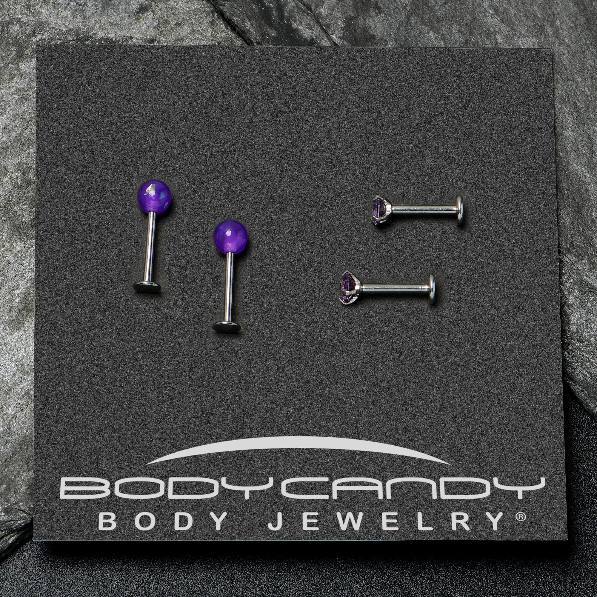 16 Gauge 5/16 3/8 Purple Gem Faux Opal Labret Monroe Tragus Set of 4