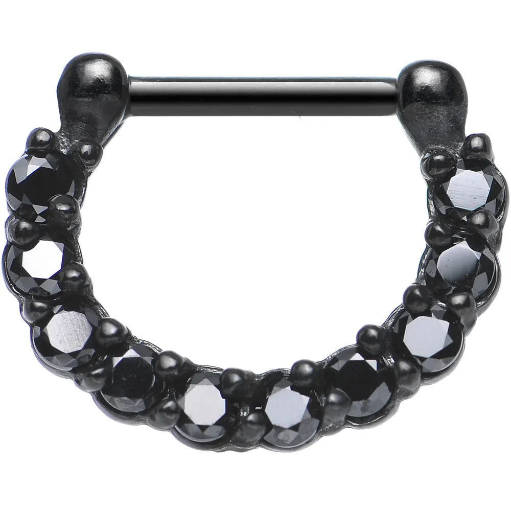 16 Gauge 5/16 Black Cubic Zirconia Glamorous Black PVD Septum Clicker