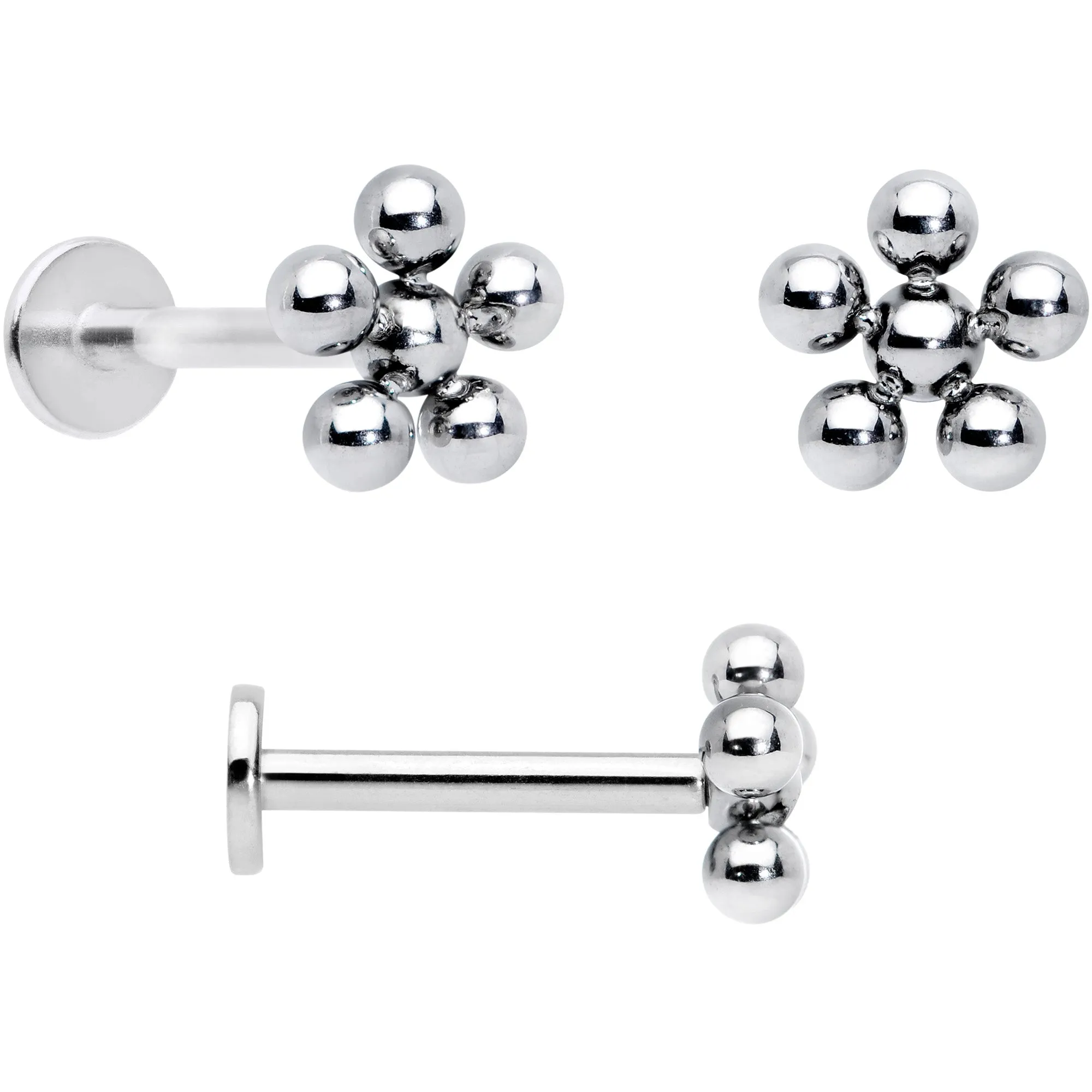 16 Gauge 5/16 Clear CZ Gem Flower Butterfly Labret Tragus Set of 3