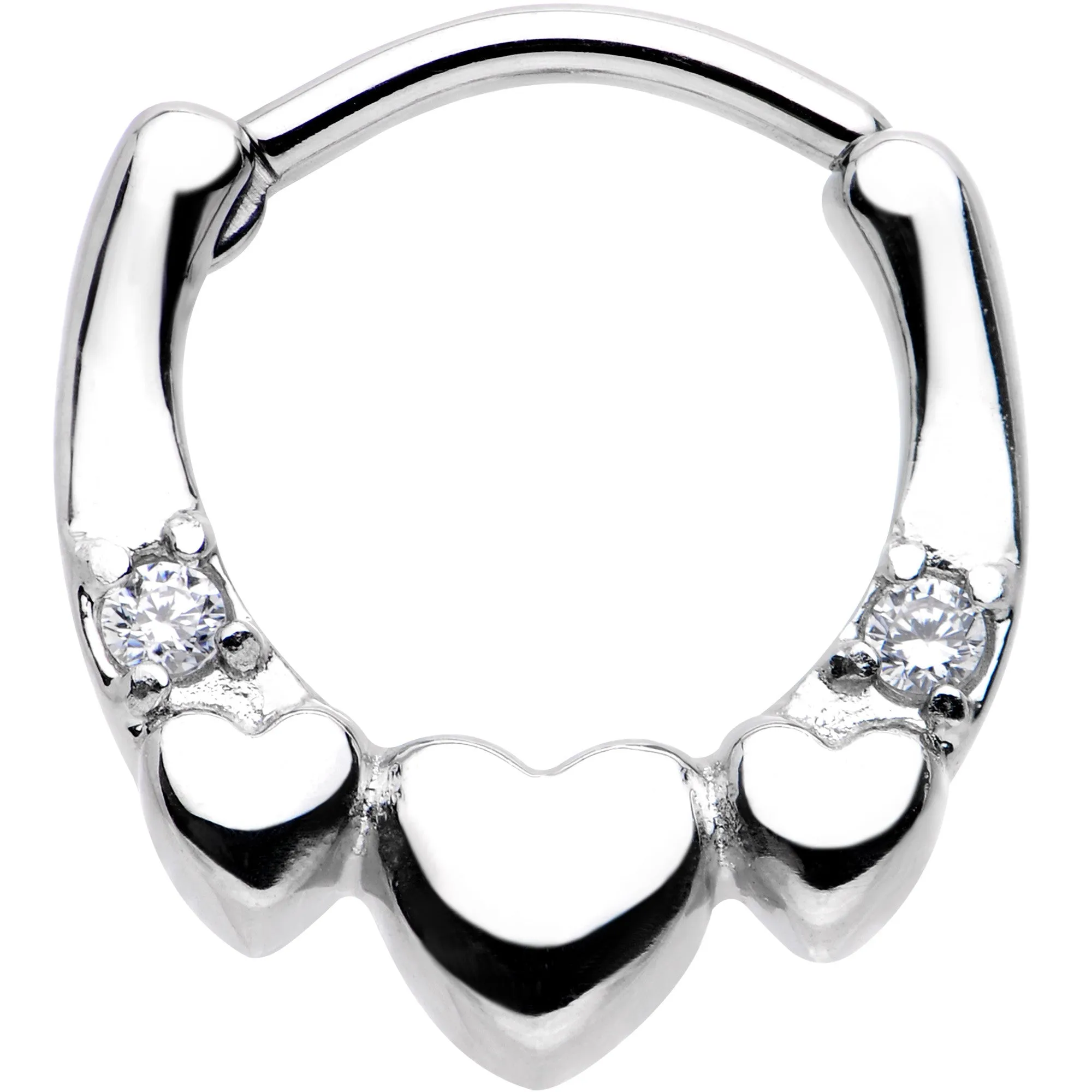 16 Gauge 5/16 Clear Gem Hearty Hug Hearts Septum Clicker