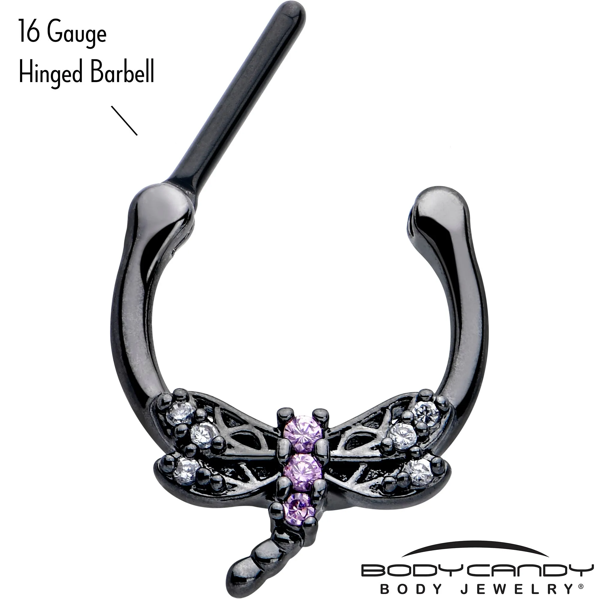 16 Gauge 5/16 Purple CZ Gem Black Night Dragonfly Cartilage Clicker
