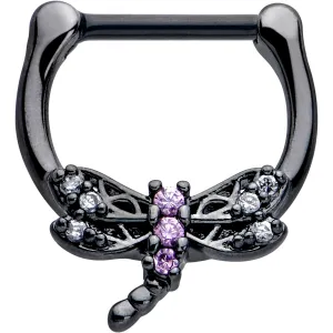 16 Gauge 5/16 Purple CZ Gem Black Night Dragonfly Cartilage Clicker