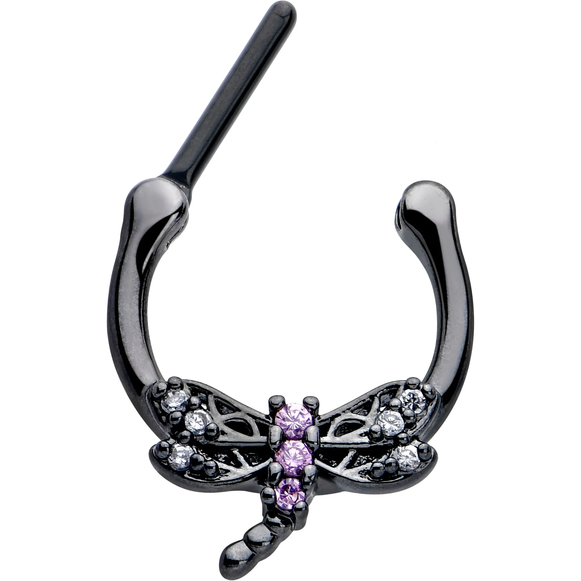 16 Gauge 5/16 Purple CZ Gem Black Night Dragonfly Cartilage Clicker