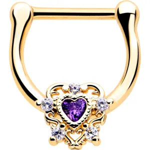 16 Gauge 5/16 Purple CZ Gem Gold Tone Heart of Love Cartilage Clicker