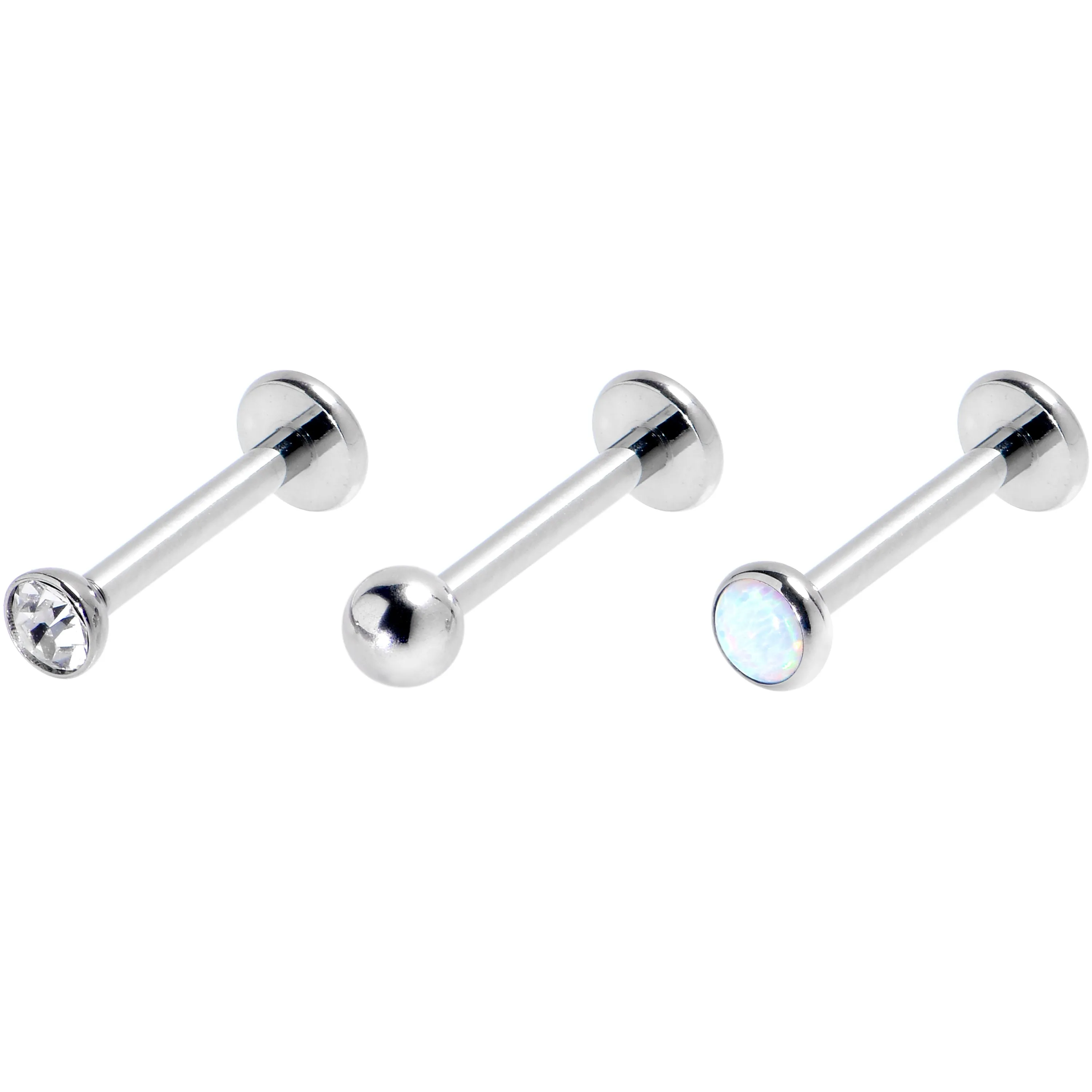 16 Gauge 5/16 White Synthetic Opal G23 Titanium Threadless Labret Set of 3