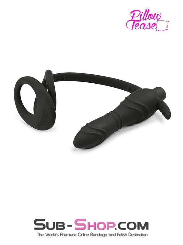 1643M      Silicone Anal Vibe Plug with Dual Cock and Ball Rings