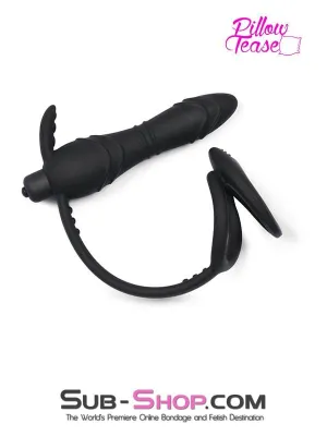 1643M      Silicone Anal Vibe Plug with Dual Cock and Ball Rings