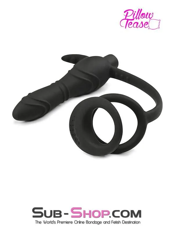 1643M      Silicone Anal Vibe Plug with Dual Cock and Ball Rings