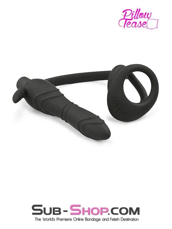 1643M      Silicone Anal Vibe Plug with Dual Cock and Ball Rings
