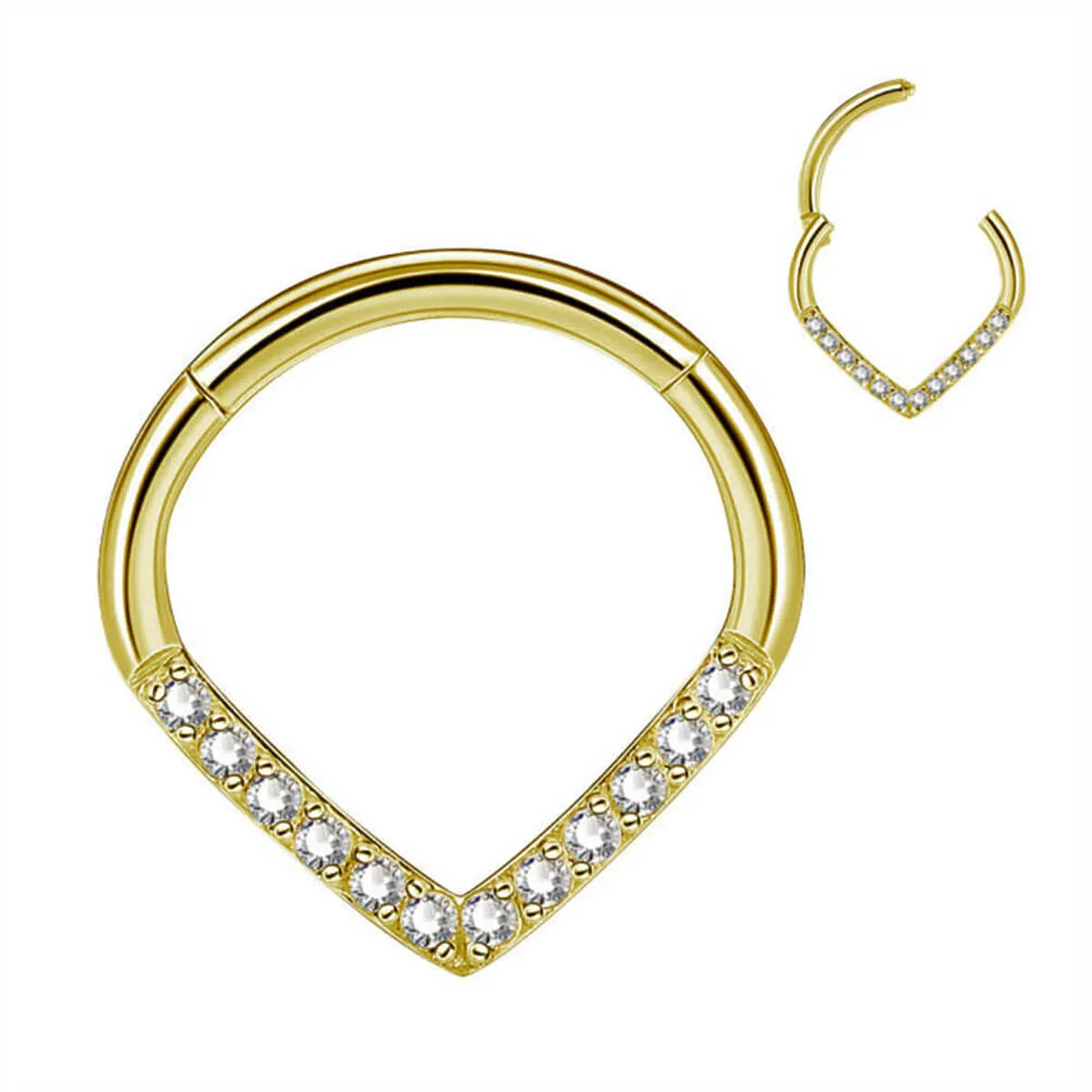16G 8/10mm Clear CZ V-shape Titanium Septum Ring