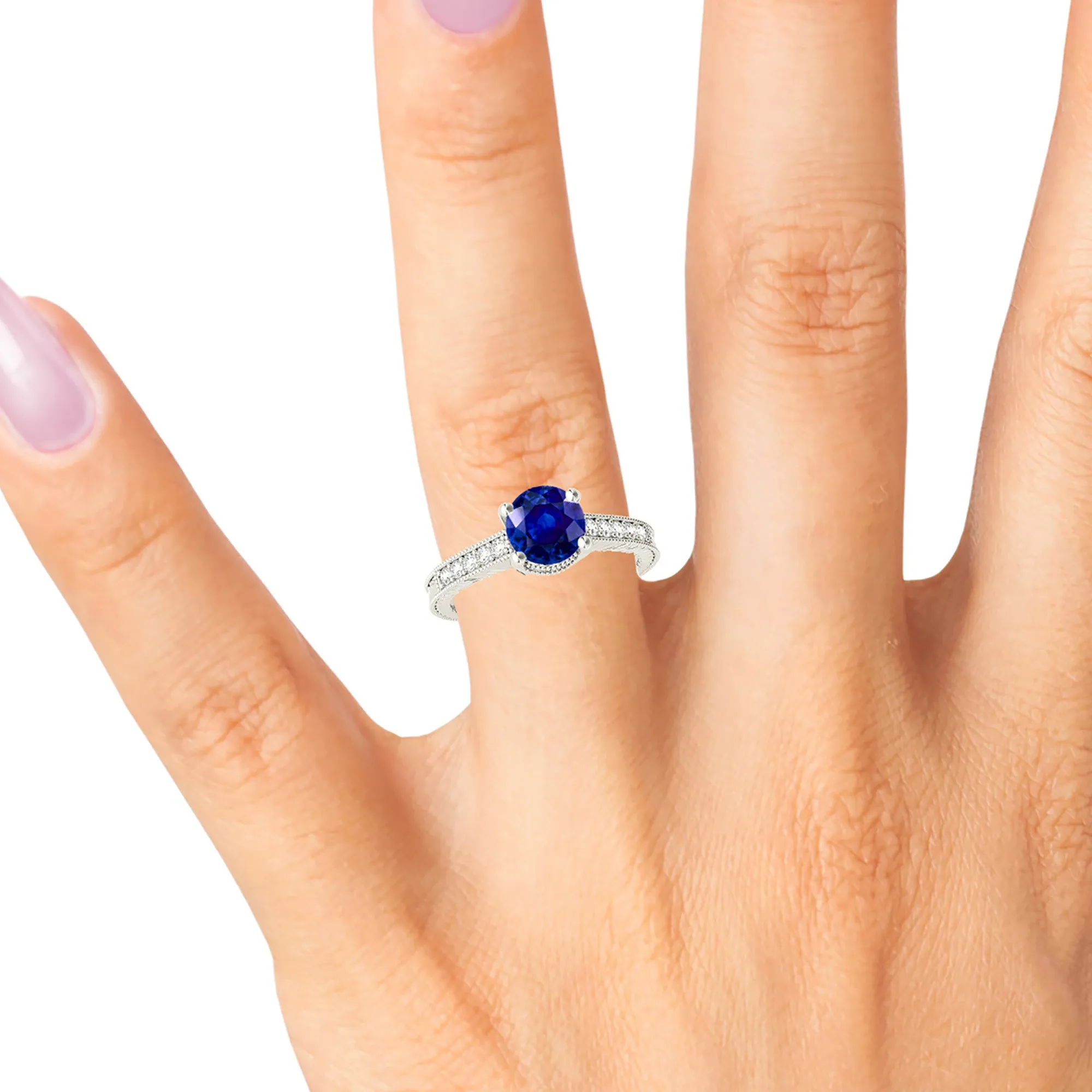 1.80 ct. Genuine Blue Sapphire Milgrain Vintage Ring