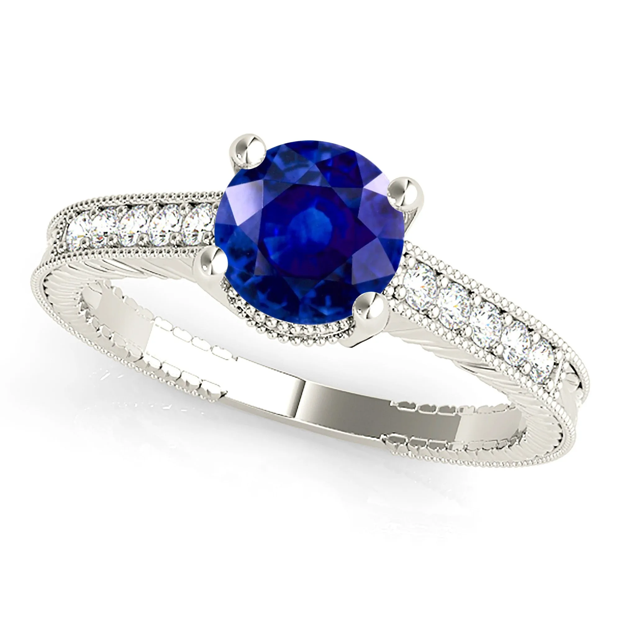 1.80 ct. Genuine Blue Sapphire Milgrain Vintage Ring