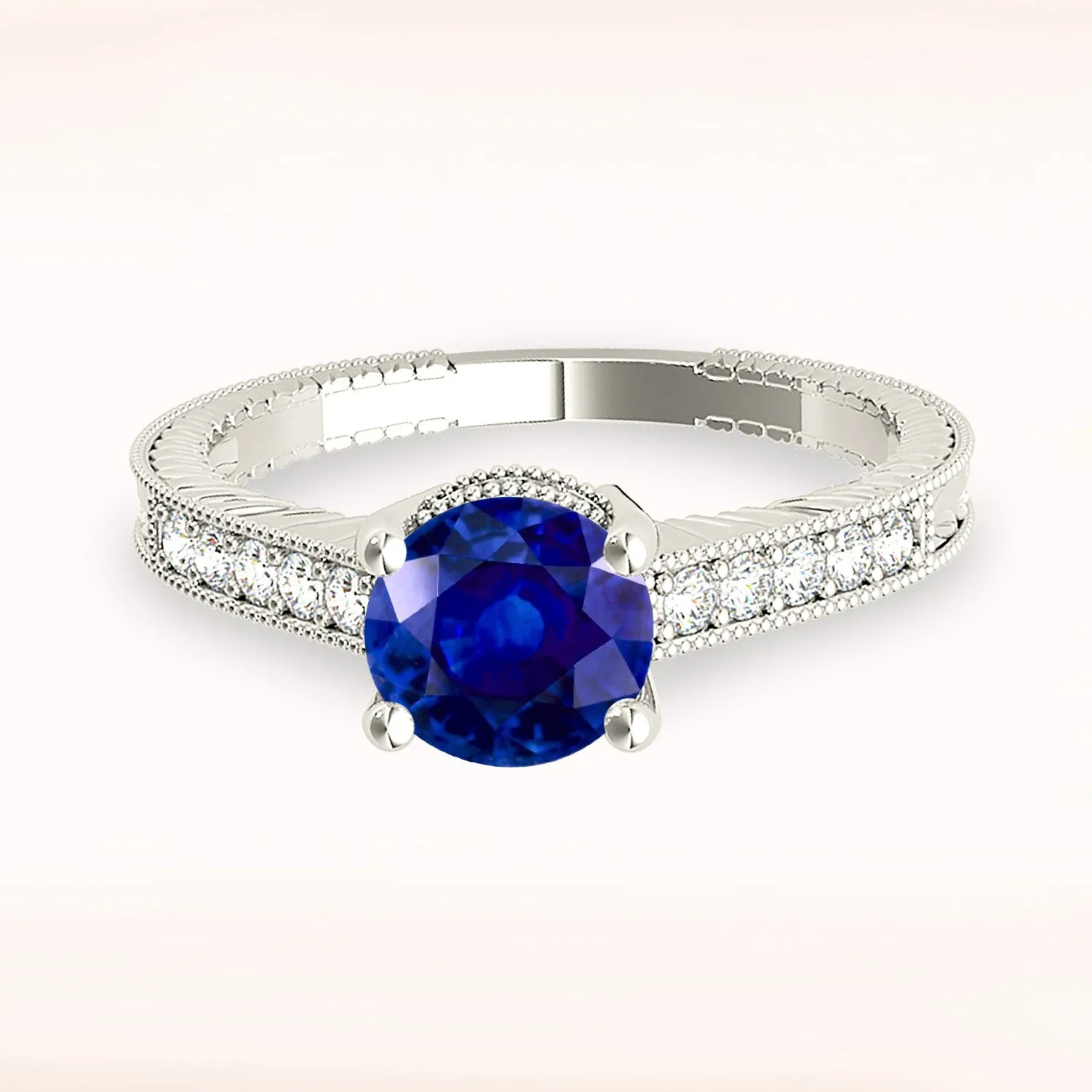 1.80 ct. Genuine Blue Sapphire Milgrain Vintage Ring