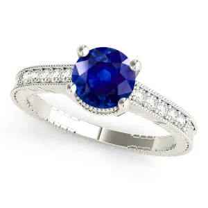 1.80 ct. Genuine Blue Sapphire Milgrain Vintage Ring