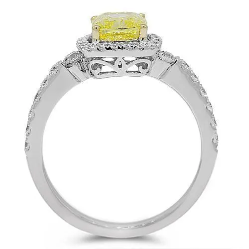 18K White Solid Gold Diamond Engagement Ring 2.14 Ctw
