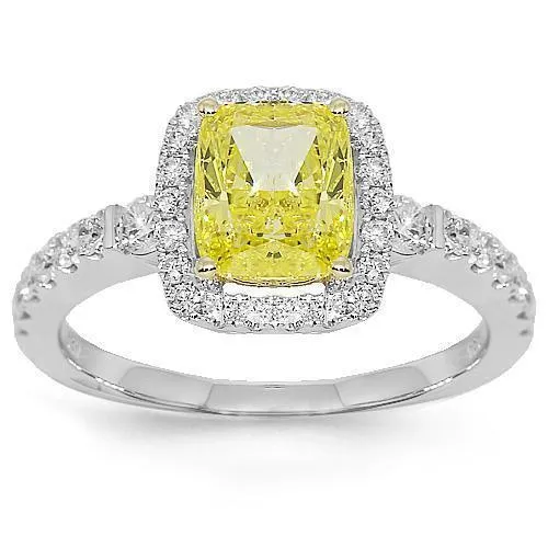 18K White Solid Gold Diamond Engagement Ring 2.14 Ctw