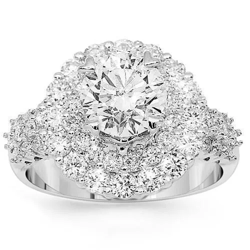 18K White Solid Gold Diamond Engagement Ring 2.33 Ctw
