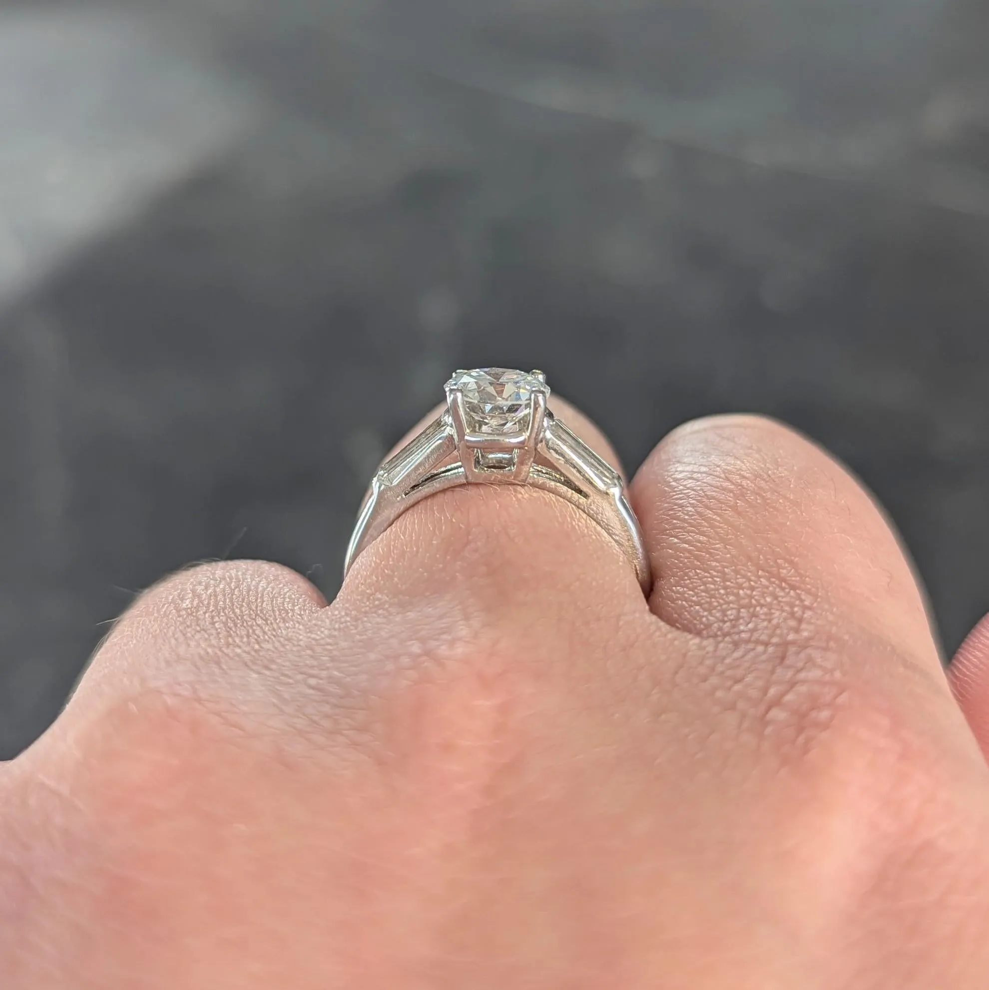 1950's Mid-Century 1.54 CTW Diamond Platinum Three Stone Engagement Ring GIA