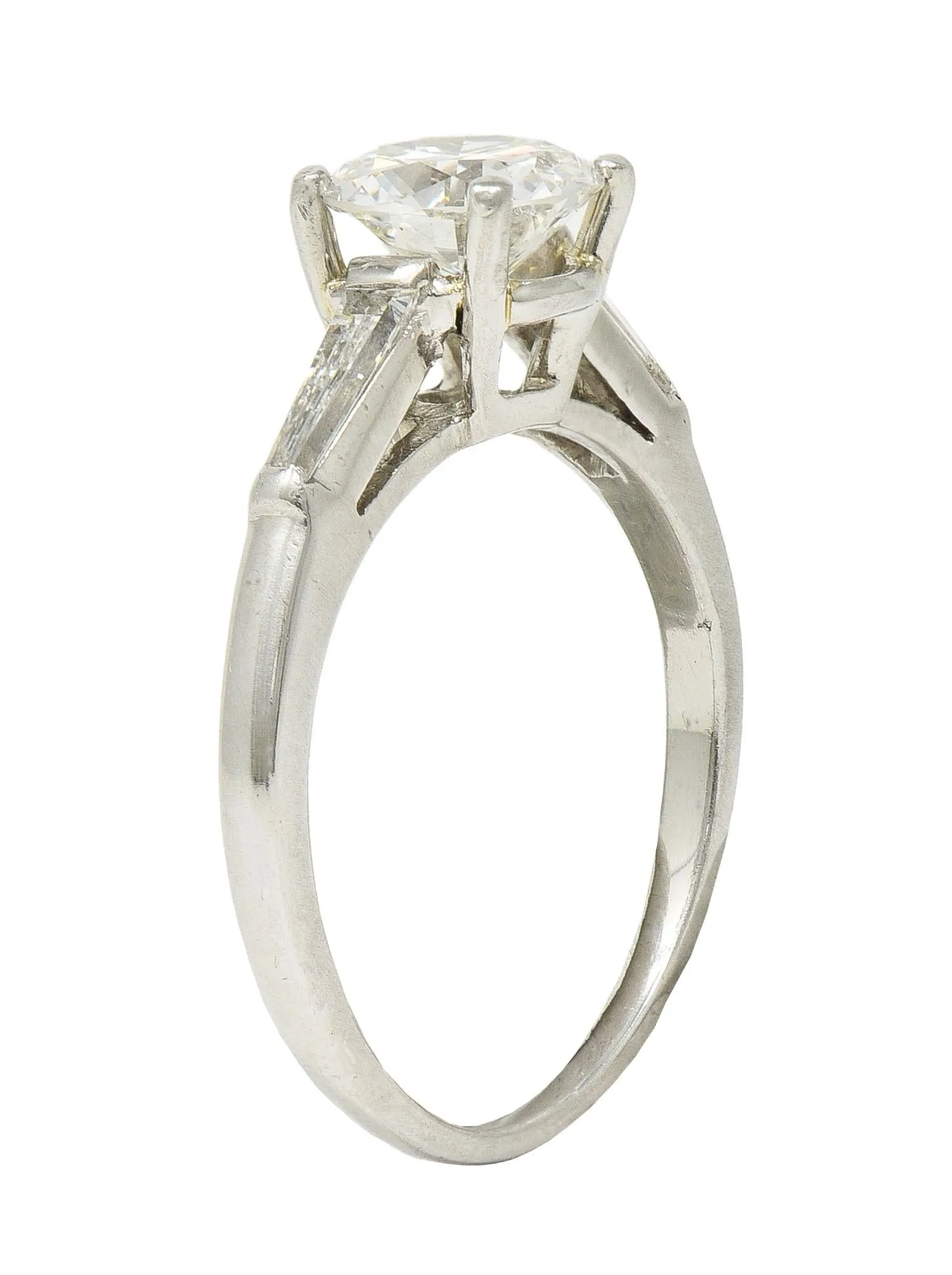 1950's Mid-Century 1.54 CTW Diamond Platinum Three Stone Engagement Ring GIA