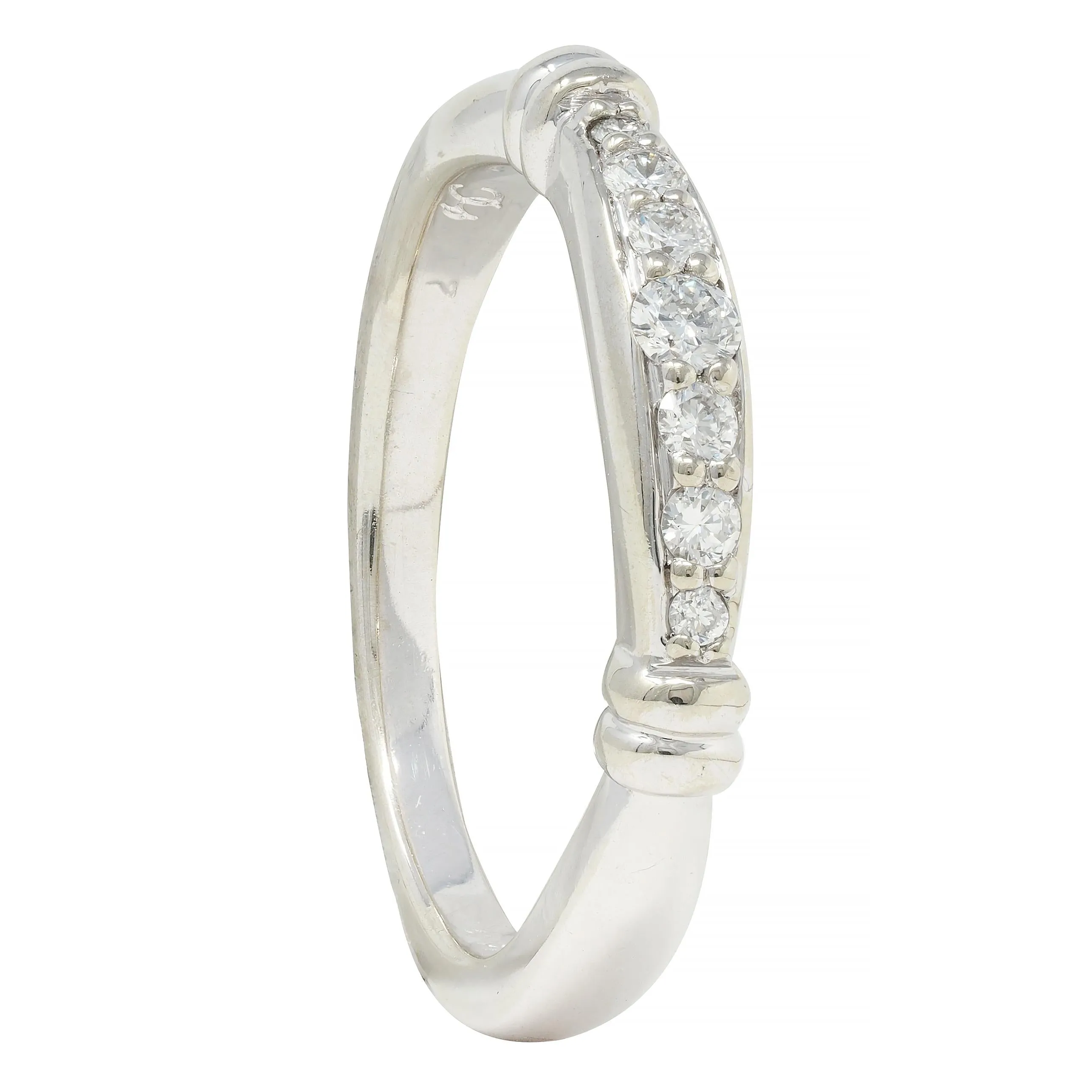 1990's Diamond 14 Karat White Gold Fluted Vintage Band Ring