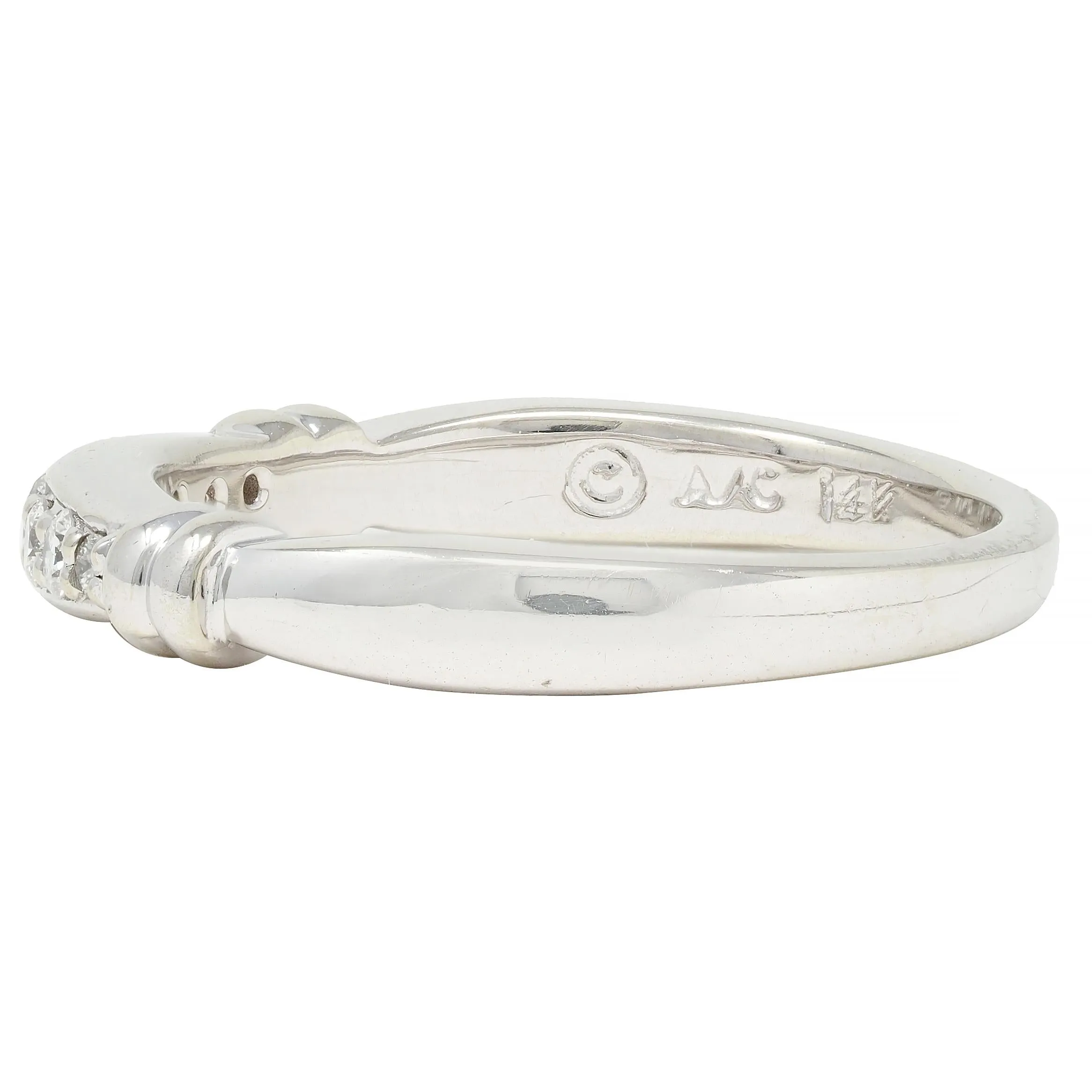 1990's Diamond 14 Karat White Gold Fluted Vintage Band Ring