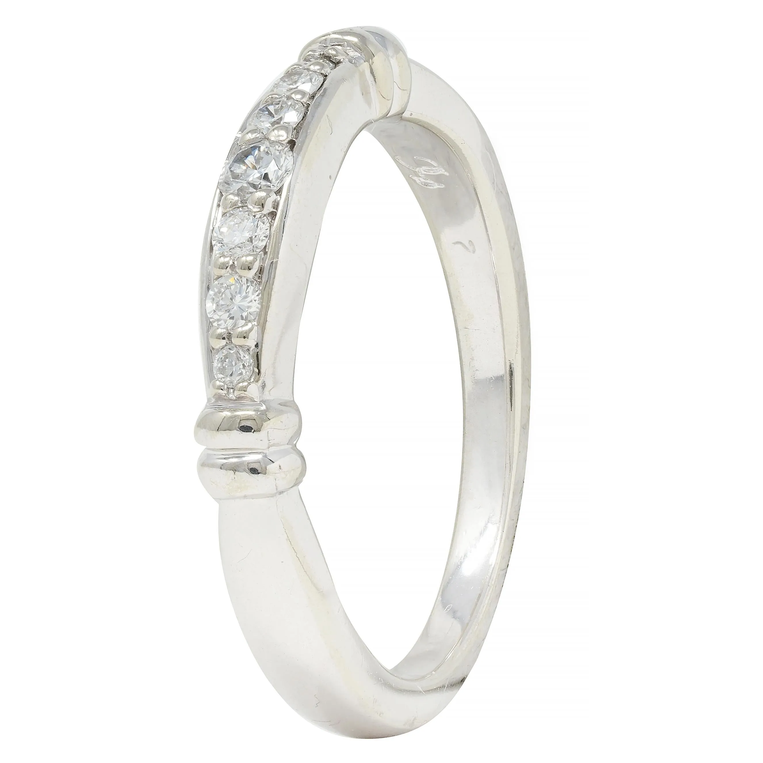 1990's Diamond 14 Karat White Gold Fluted Vintage Band Ring